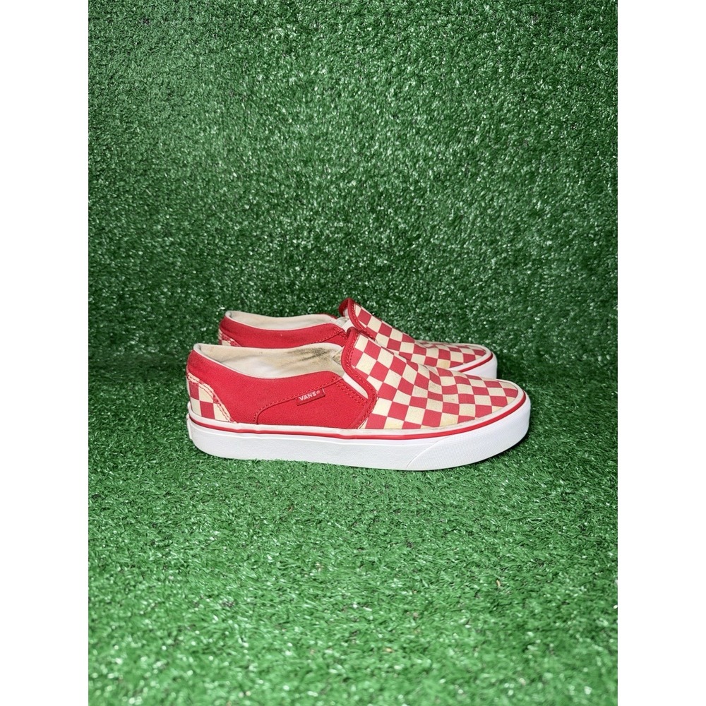 VANS Classic Slip-On Women Size 7 Red White Checkerboard Sneakers Skate Shoe